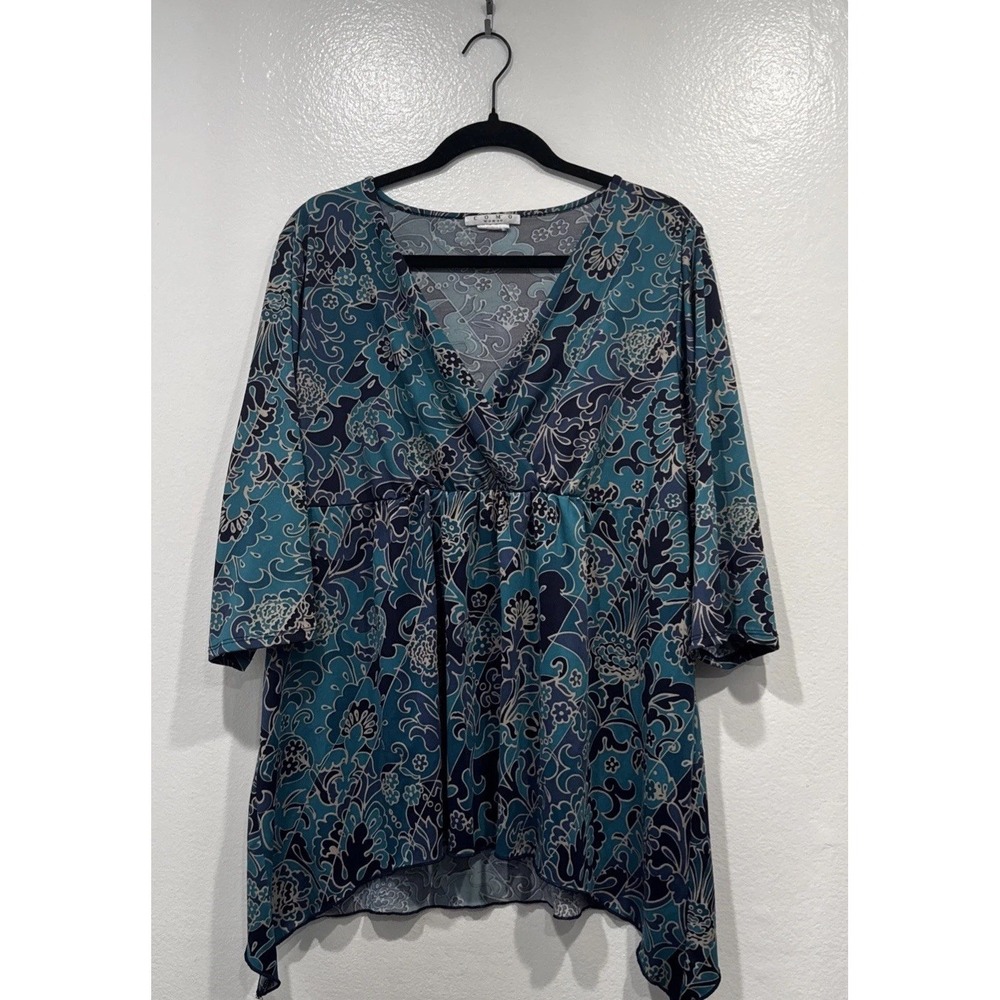 Como Floral Top Womens Y2K Fairy Asymetrical Hem Stretch V Neck‎ Plus Size Boho